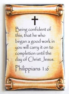 Philippians 1:6 Bible Verse FRIDGE MAGNET christian catholic - Foto 1 di 3