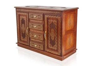SHEESHAM WOOD LARGE SIDEBOARD INDIAN FURNITURE 2 DOOR +4 DRAWER CABINET STORAGE - Picture 1 of 6