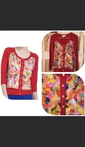 HWR Monogram Red Cardigan Size Small Anthropologie - Picture 1 of 5