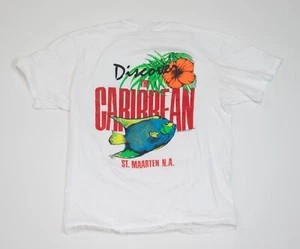 Vintage 80er Karibik T-Shirt Damen Größe Large Strand Fisch Made USA Einzelnaht - Bild 1 von 16