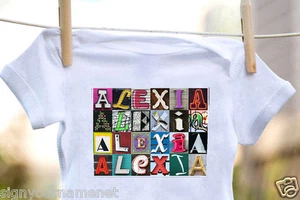 ALEXIA Baby Bodysuit in Sign Letter Photos - 100% Cotton & Short Sleeve - Picture 1 of 2