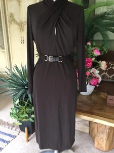 NWT Lauren Ralph Lauren women Fall 23 belted Midi dress Brown size 10 - Picture 1 of 24