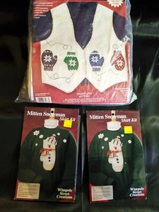 CHRISTMAS VEST KIT & 2 MITTEN SNOWMAN SHIRT KITS-EASY WEEKEND PROJECTS-ADORABLE - Picture 1 of 4