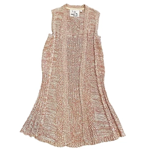 Chunky Cable Knit Long Line Sweater Vest Women’s S Cardigan Fisherman Prep Pink - Picture 1 of 9