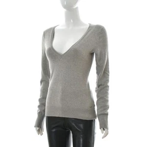 Marc O'Polo Sweater lady Women Deep V Plunge Neck Long Sleeve Shirt Light Grey M - Picture 1 of 6