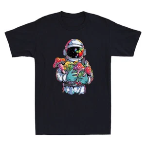 EDM Mushroom Psychedelic Rave Funny Astronaut Hold Mushroom Meme Men's T-Shirt - Picture 1 of 8