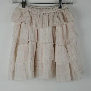 Poppet & Fox Tiered Skirt Girls 12 Cotton Cream Pink Peasant Raw hem NWOT - Picture 1 of 7