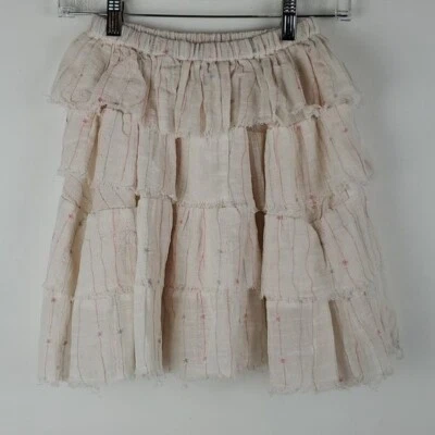 Poppet & Fox ярусная юбка девочек 12 хлопок кремовый розовый крестьянин необработанный подол новый без ЯРЛЫКОВ - Изображение 1 из 4