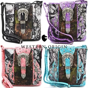 Camouflage Buckle Stud Western Concealed Carry Purse Women Crossbody Bag Handbag - Picture 1 of 17