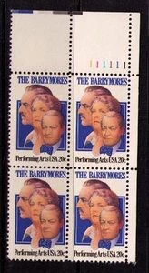 US USA Sc# 2012 MNH FVF PLATE # BLOCK The Barrymores Movie Actors Hollywood - Picture 1 of 1