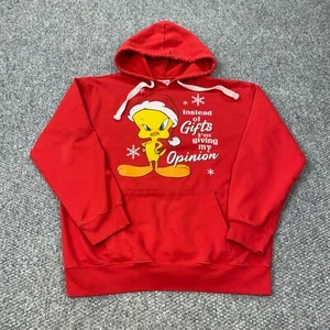 Looney Tunes Hoodie Girls Large Red Tweety Sweatshirt Holidays Christmas Winter - Picture 1 of 6