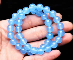 Bracciale 10mm 2pz Calcedonio Blu Naturale Quarzo Cristallo Gemma AAA - Foto 1 di 6