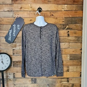 Camisa negra jaspeada manga larga Henley botón Free Assembly para hombre talla L - Imagen 1 de 15