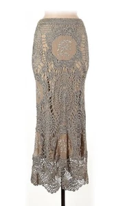 Very Vera Skirt Womens Medium Crochet Lace Boho Hippie Festival Vintage Beige - Picture 1 of 11