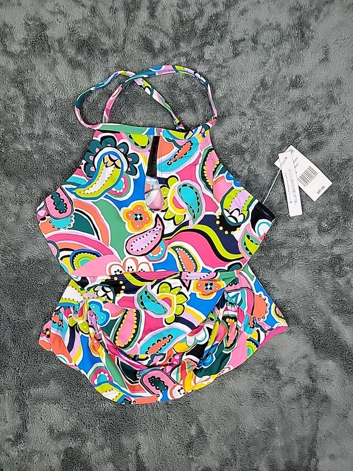 Tankini Bleu Rod Beattie Go For Bold cuello alto halter con aros talla 8 nuevo con etiquetas Foto 1 de 4