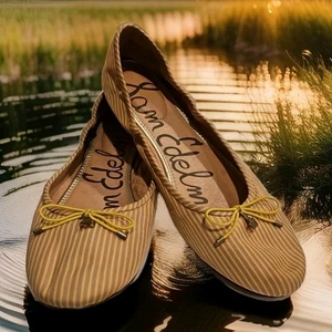 Sam Edelman Felicia Ballet Pisos Citrón Pin Rayas Mujer Talla 11 Diseñador Usado en Excelente Condición - Imagen 1 de 12