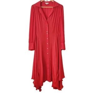 VERONIKA MAINE Long Sleeve Flowy Red Shirt Dress SIZE 10 Midi VGUC Slip Included - Picture 1 of 10