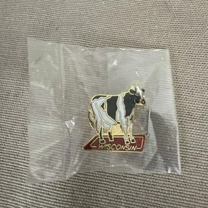 Vintage Wisconsin Souvenir Emaille Anstecknadel mit Milchkuh - Bild 1 von 2