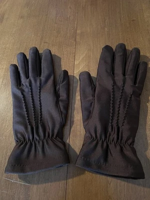 Guantes para mujer de gamuza de cuero y nailon marrón forrados de vellón SM/MD reunidos en muñeca Foto 1 de 3