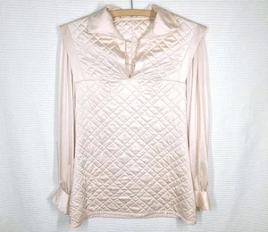 Vtg Quilted Satin Shirt Fine Nylon Knit S Peach Lingerie Puff Sleeve 70s Does 40 - Picture 1 of 11