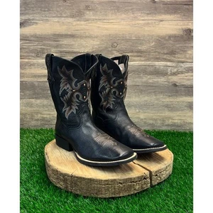 Ariat Youth - Size 6 - Black/Tan Square Toe Cowboy Boots Style 10007845 - Picture 1 of 10