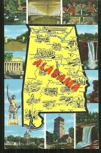 Map Postcard Alabama Surrounded Places of Interest Vintage Unused - Picture 1 of 1