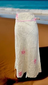 BODEN UK 16 - 100% Linen Maxi Skirt Natural Beige /Pink Flower - Picture 1 of 14