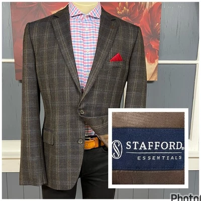 Stafford Blazer Jacket Sport Coat Mens 44L Long Slim Fit Wool Polyester Flannel - Image 1 of 4