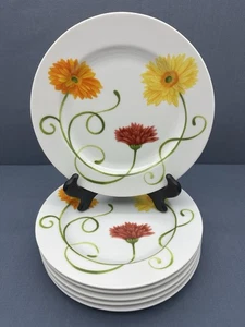 WESTBURY COURT Leslie Sattler LYRICAL BLOOMS Gerber Daisy SALAD PLATES Set of 6 - Picture 1 of 15