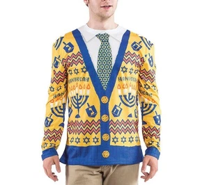 Suéter Imitación Real Feo Hanukkah XL Look Navidad Cárdigan Vacaciones Manga Larga Camisa - Imagen 1 de 5