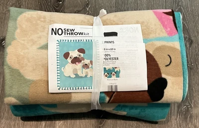 Manta Pug 2 Impresiones Sin Coser Suave Vellón Sofá Pug Lovers 48"X60" Nueva con Etiquetas Foto 1 de 4