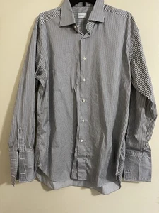Ermenegildo Zegna Grey Stripe Long Sleeve Button Up Dress Shirt Sz 43/17 - Picture 1 of 5