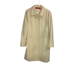 AK Anne Klein Women’s S White Wool Blend Single Breasted Button Pea Coat Flaw - Picture 1 of 6