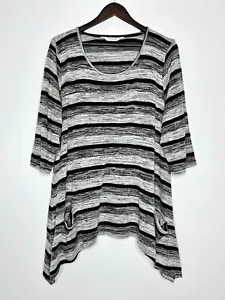 Virtuelle TS Size S 16 Women's Top Grey Marle Stripe Stretch Hanky Hem Tunic - Picture 1 of 10