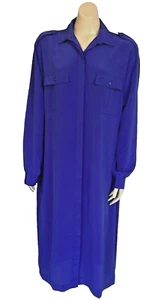 Designer SPORTSCRAFT Size 18 Midi Shirt Dress Long Tab Sleeve Silky Royal Blue - Picture 1 of 13