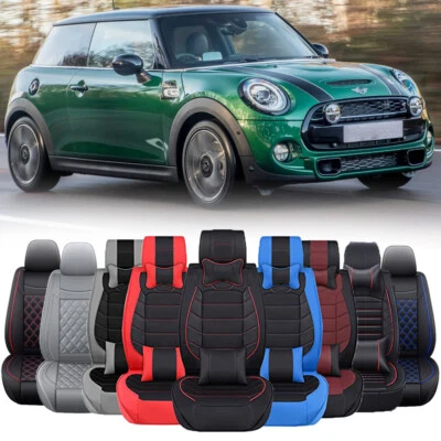 Fundas de asiento de auto de cuero PU de lujo cojín delantero y trasero de 2/5 asientos para Mini Cooper Foto 1 de 4