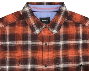 Men's MARMOT Orange Plaid Jasper Flannel Cotton + Shirt UPF30 S Small NWT NEW - Picture 1 of 6