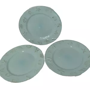 Thomson Pottery Seashells Cape Cod Blue Embossed 3 Dinner Plates Embossed 10.75" - Picture 1 of 11