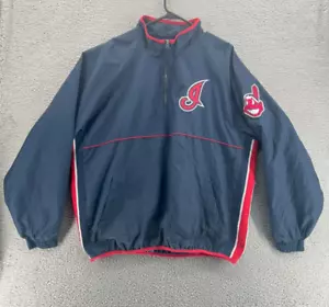 MAJESTIC Vintage 1/2 Zip Sweater Men's Large CLEVELAND INDIANS Jacket LOGO MLB - Picture 1 of 16