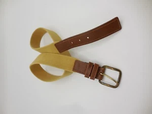 Vintage Woven Elastic Belt Brown Gold Buckle 28" - Picture 1 of 5