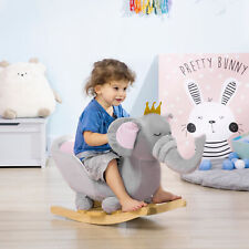 Rocking Elephant for 1.5-3 Year Old, Baby Rocker Toy W/ Wood Base Safety Belt