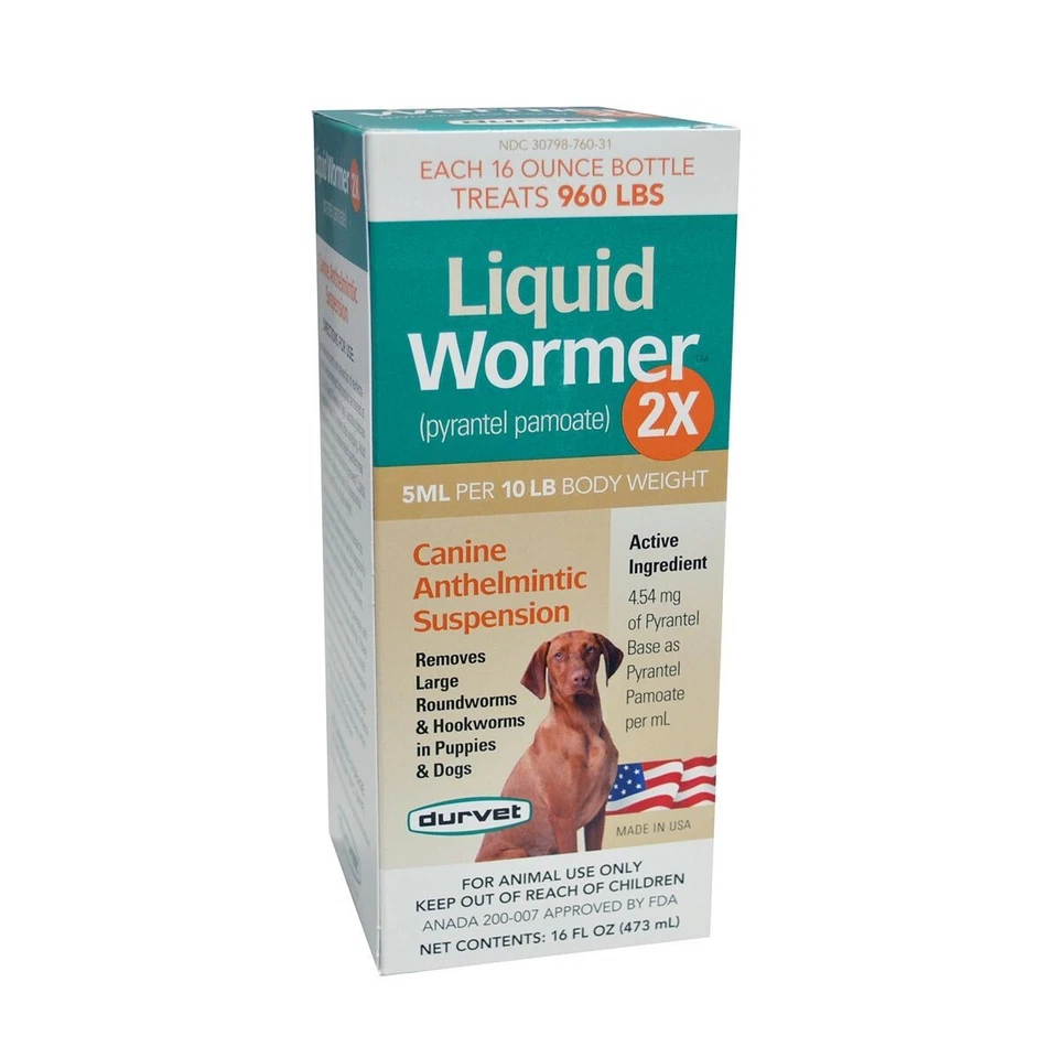 Durvet Liquid Wormer 2x Pyrantel Pamoate Hookworms Round Worms Dogs Susp 16oz - Image 1 of 1