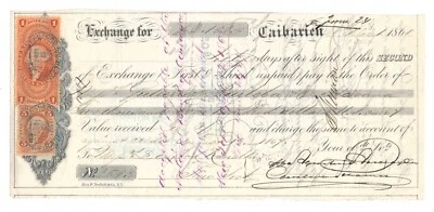 US Revenues R68c, R27c on 1868 Bill of Exchange, Danford Knowlton, NY, Caibarien - Image 1 of 4