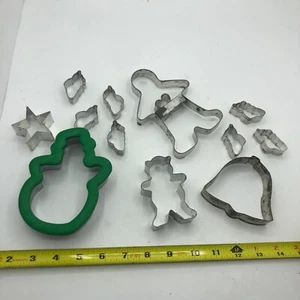 12 Vintage & Metal Cookie Cutters Gingerbread Bear Bell Stockings Star Snowman - Picture 1 of 6