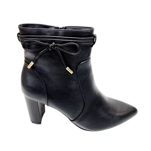 Womens Pointed Toe Ankle Boots Blocked Mid Heel Bow Side Faux Suede Chelsea 9 - Picture 1 of 16
