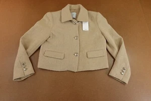 MANGO Women's Size Medium Beige Cotton Blend Cropped Jacket NWT - Picture 1 of 9