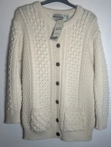 Ladies Aran Crafts 100% Merino Natural Cable Lumber Cardigan/Jacket - NEW - XL - Picture 1 of 6