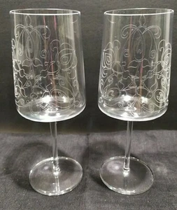 Pair of Lasvit 8oz. Etched Crystal Wine modern Glasses  - Picture 1 of 7