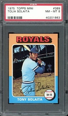 1975 Topps Mini Baseball #389 Tony Solaita PSA 8 - Image 1 of 2
