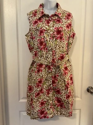 White Stag Button Front Sleeveless Floral Shirt Dress Ladies 18 Belted -B38 - Image 1 of 4